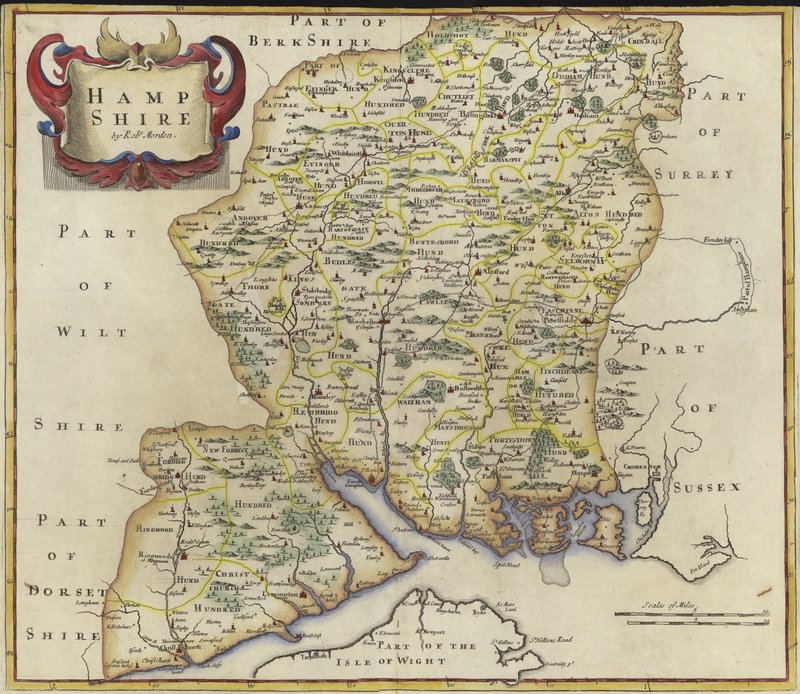 Hampshire Haritası (renkli gravür) by Robert Morden