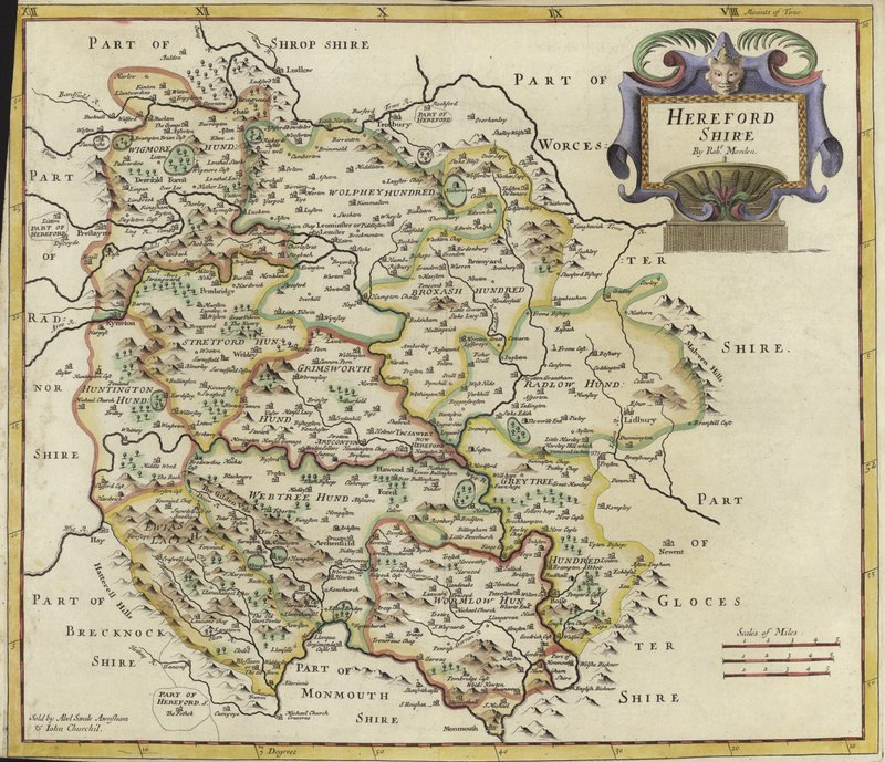 Herfordshire Haritası (renkli gravür) by Robert Morden