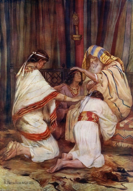 Yakup Torunlarını Kutsuyor (renkli taş) by Robert Payton Reid