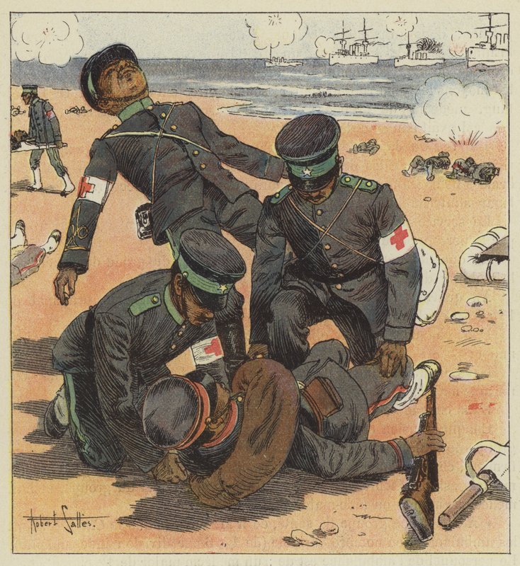 Yaralıları kaldıran Japon sedyeciler by Robert Salles