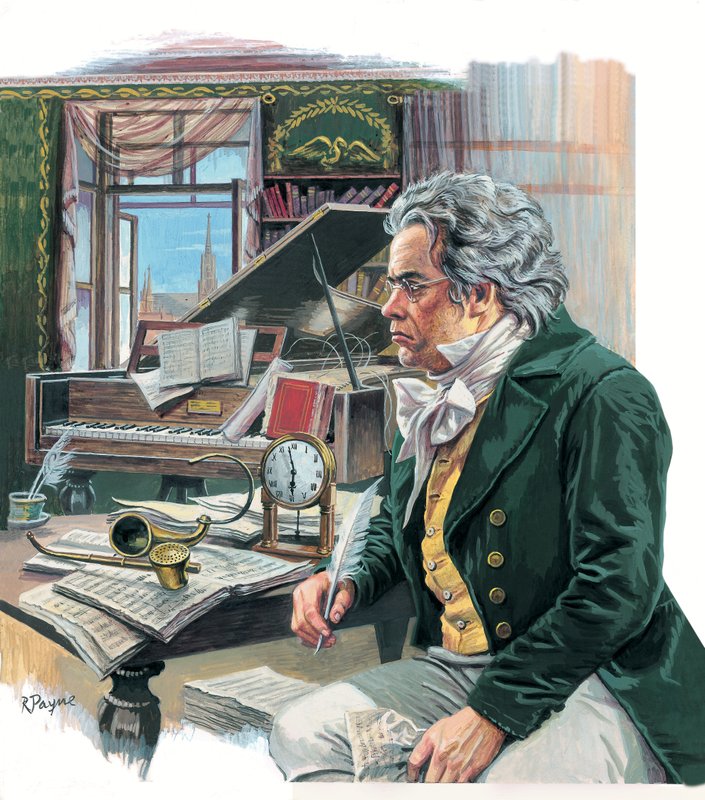 Ludwig van Beethoven (1770-1827) (kağıt üzerine guaj) by Roger Payne