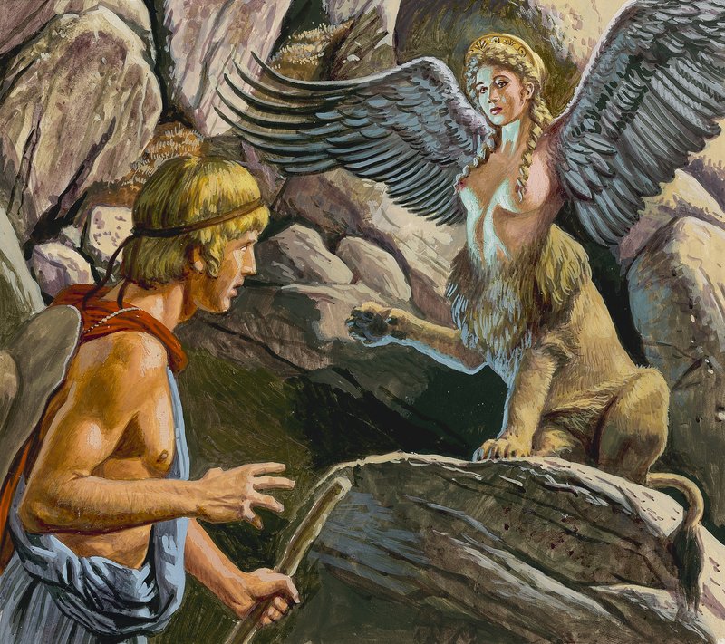 Oedipus Sfenks ile karşılaşıyor (kağıt üzerine guaj) by Roger Payne