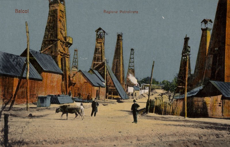 Petrol kuyuları, Baicoi, Romanya (renkli fotoğraf) by Romanian School