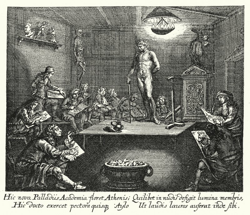 Akademi (gravür) by Romeyn de (after) Hooghe
