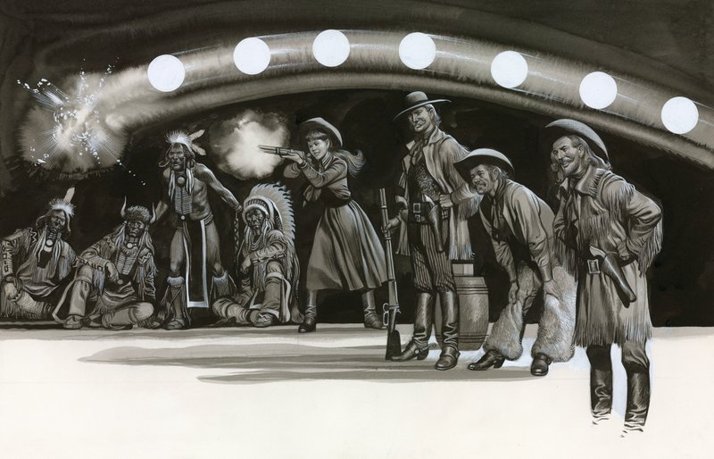 Annie Oakley atış hünerlerini sergiliyor by Ron Embleton