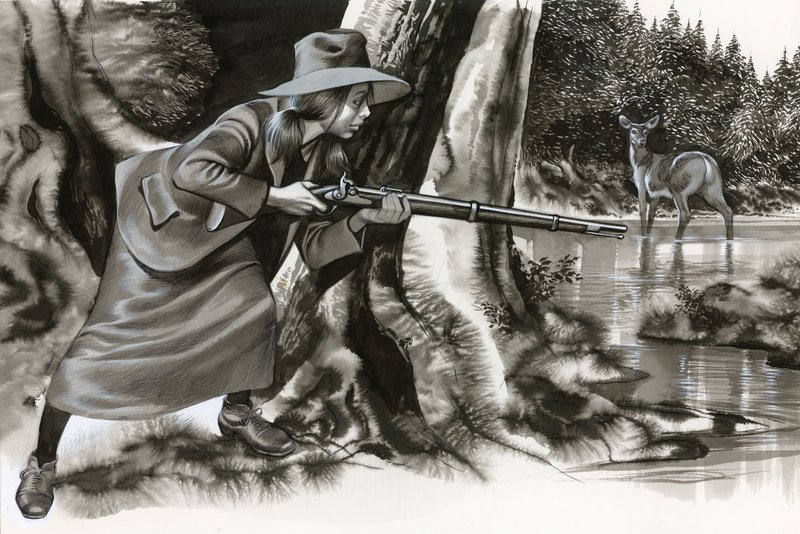 Annie Oakley bir geyik vuruyor by Ron Embleton