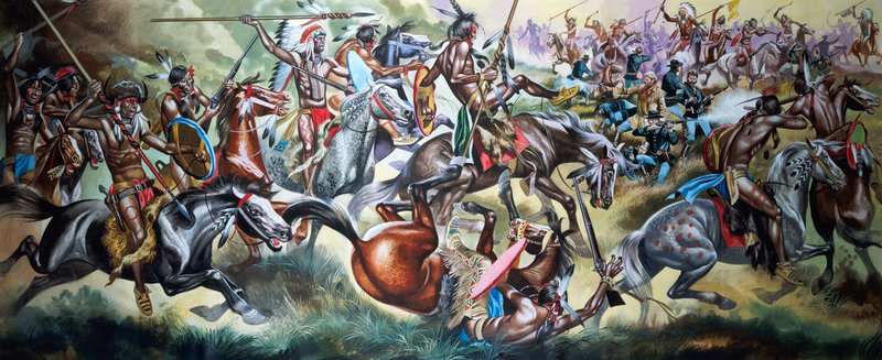 Amerikan Yerlileri ve Askerler Arasındaki Savaş (kağıt üzerine guaj) by Ron Embleton