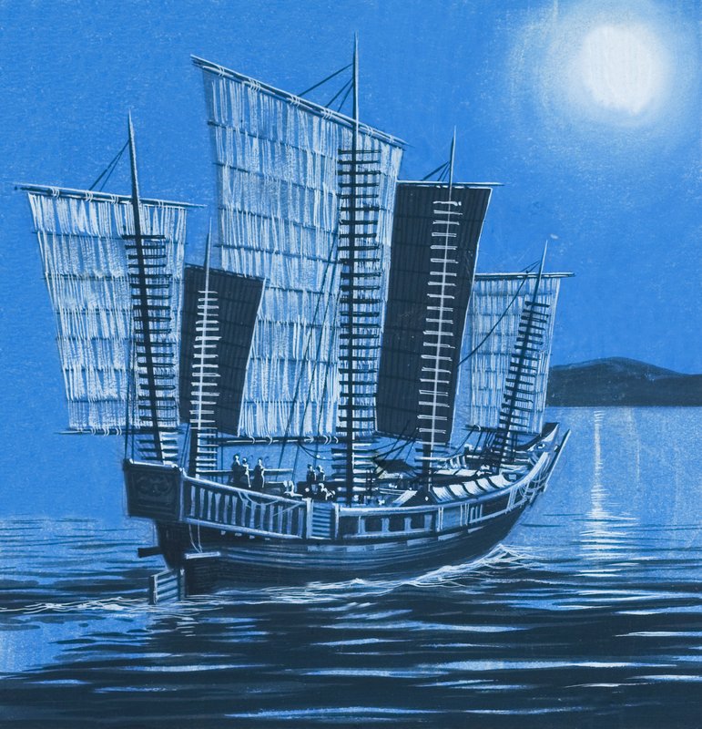 Çin Gemisi (kağıt üzerine guaj) by Ron Embleton