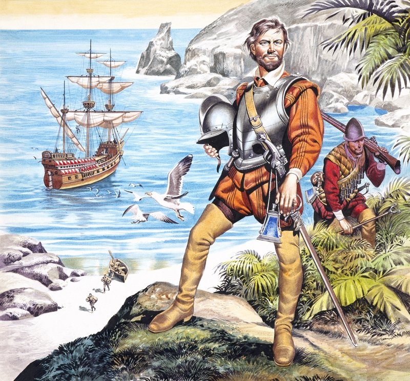 Francis Drake ve Altın Hind (kağıt üzerine guaj) by Ron Embleton