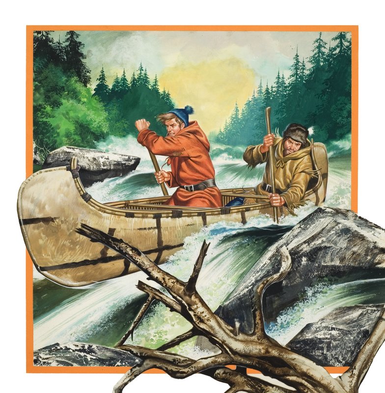 Jack London (1876-1917) kano ile seyahat ederken (kağıt üzerine guaj) by Ron Embleton