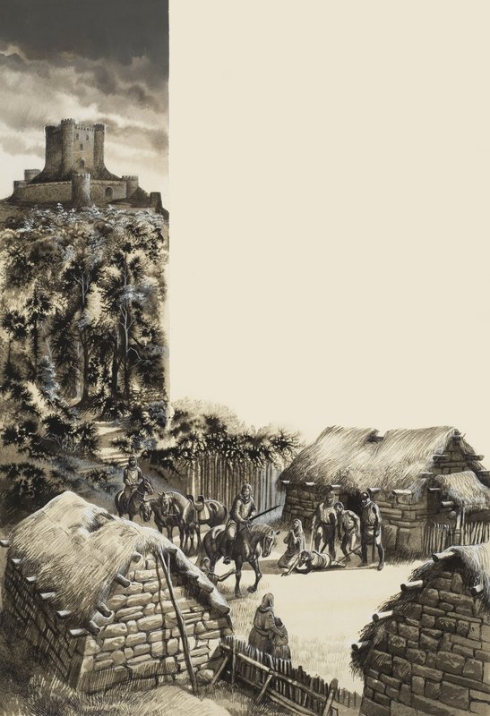 Ortaçağ Köyü (kağıt üzerine guaj) by Ron Embleton