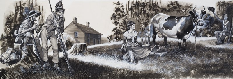 Askerlerle Sütçü Kız (kağıt üzerine guaj) by Ron Embleton