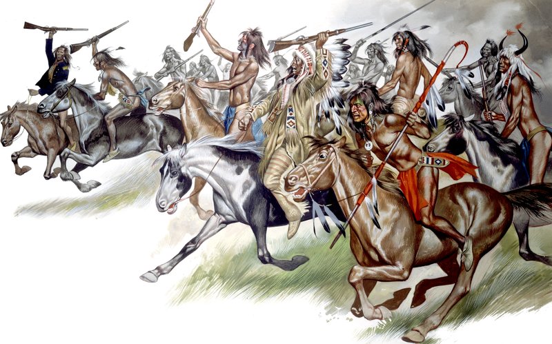 At Sırtında Amerikan Yerlileri (kağıt üzerine guaj) by Ron Embleton
