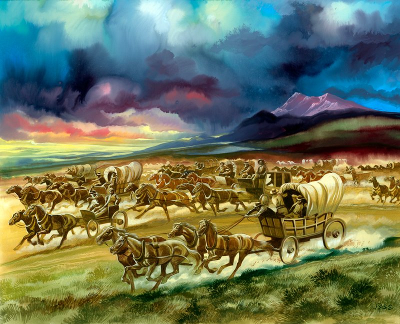 Yerleşimciler Kızılderili bölgesine doğru toprak yarışına girdiler by Ron Embleton