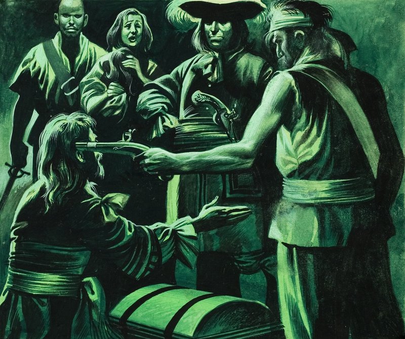 Sir Henry Morgan ve Hazine Sandığı (kağıt üzerine guaj) by Ron Embleton