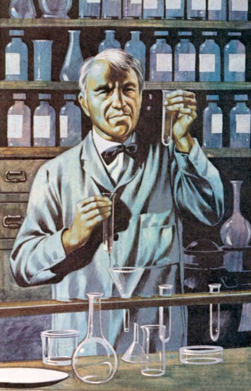 Thomas Alva Edison, Amerikalı mucit ve iş adamı (renkli taşbaskı) by Ron Embleton