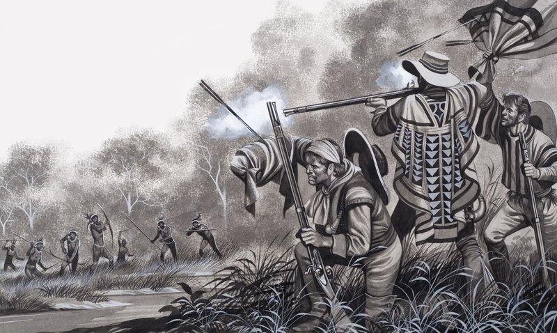 Chavante Kızılderililerinin saldırısı altında by Ron Embleton