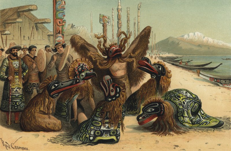 Britanya Kolumbiyası Nuxalk halkının maske dansı by Rudolf Cronau
