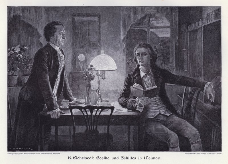 Alman yazarlar Friedrich Schiller ve Johann Wolfgang von Goethe Weimar