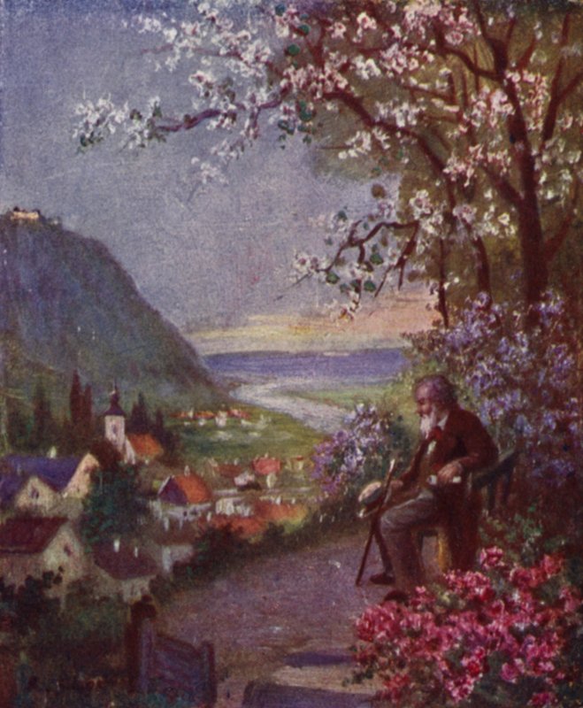 Leopoldsberg, ön planda Brahms, uzun bir yürüyüşten sonra dinlenme (renkli taş) by Rudolf Klingsbogl