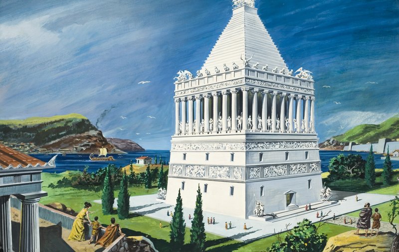 Halikarnas Mozolesi, MÖ 353 yılında tamamlanmıştır (kağıt üzerine guaj) by Ruggero Giovannini