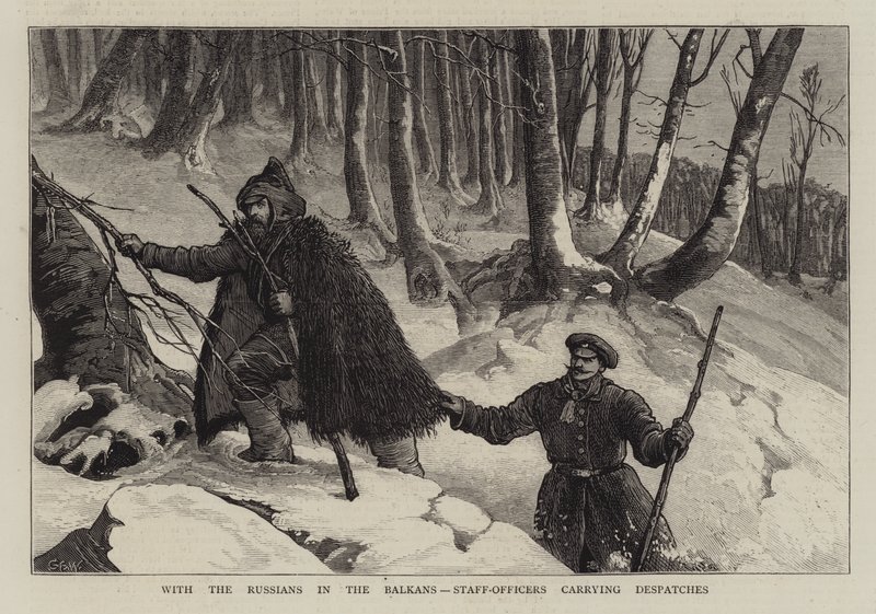 Balkanlarda Ruslarla, Sevkiyat Taşıyan Kurmay Subaylar by Samuel Edmund Waller