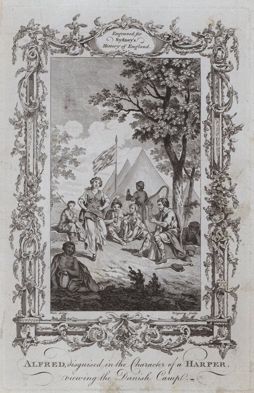 Alfred, Harper Karakteri kılığına girmiş, Danimarka Kampını izliyor (gravür) by Samuel (after) Wale