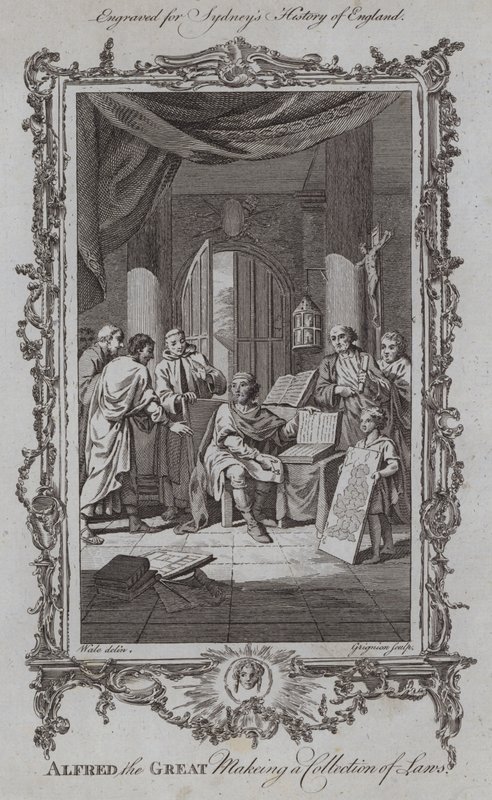 Büyük Alfred Kanunlar Koleksiyonu Yapıyor (gravür) by Samuel (after) Wale