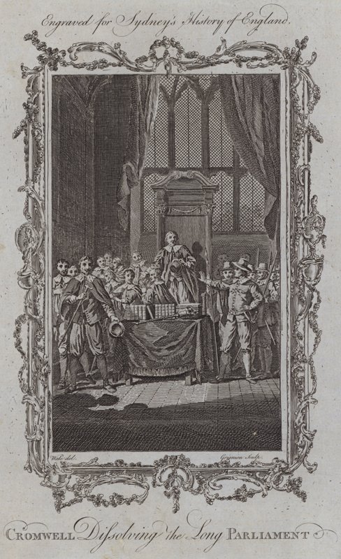 Cromwell Uzun Parlamentoyu Çözerken (gravür) by Samuel (after) Wale