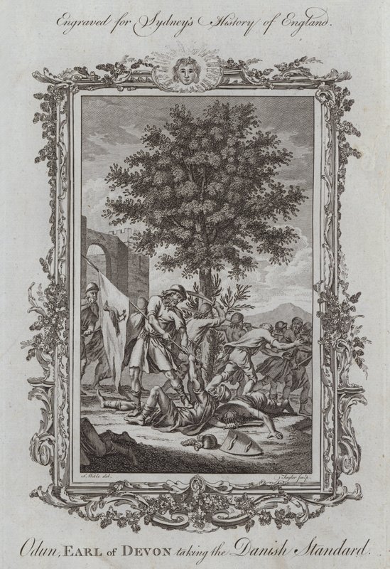 Odun, Devon Kontu Danimarka Standardını alıyor (gravür) by Samuel (after) Wale