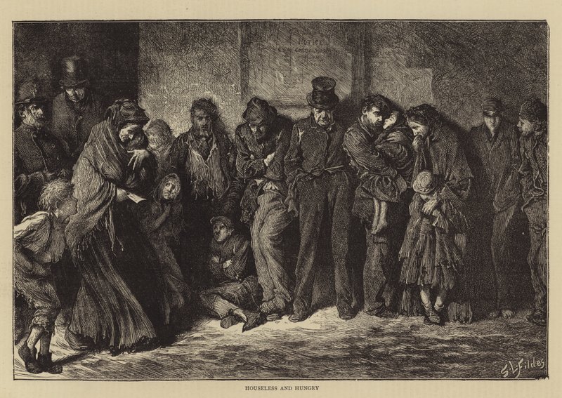 evsiz ve aç by Samuel Luke Fildes