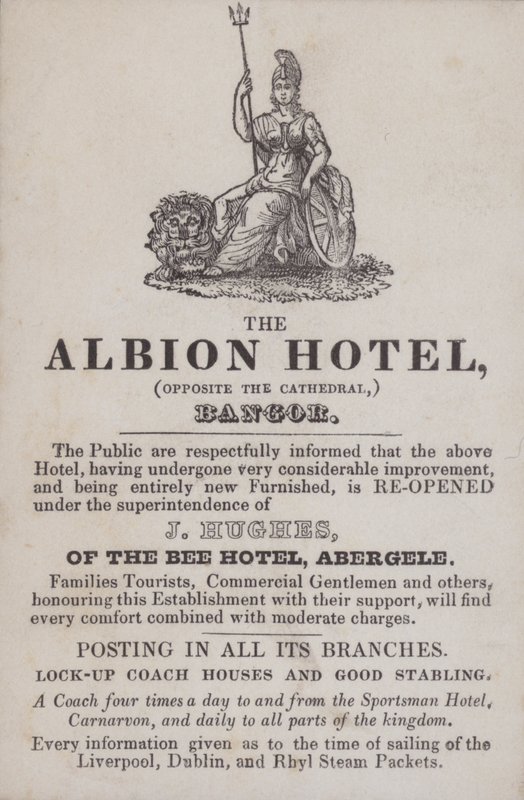 Albion Hotel, Bangor, Kuzey Galler için reklam (gravür) by School Welsh