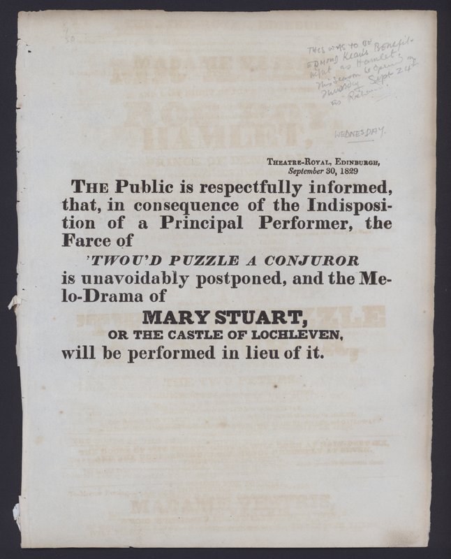 Theatre Royal, Edinburgh, 30 Eylül 1829