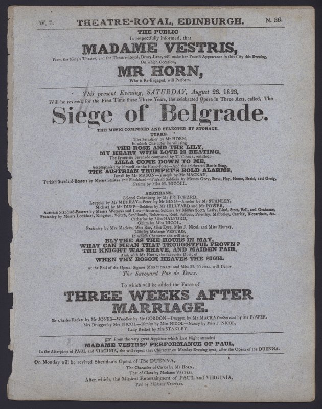 Theatre Royal için tiyatro programı, Edinburgh, 23 Ağustos 1823 (litho) by Scottish School