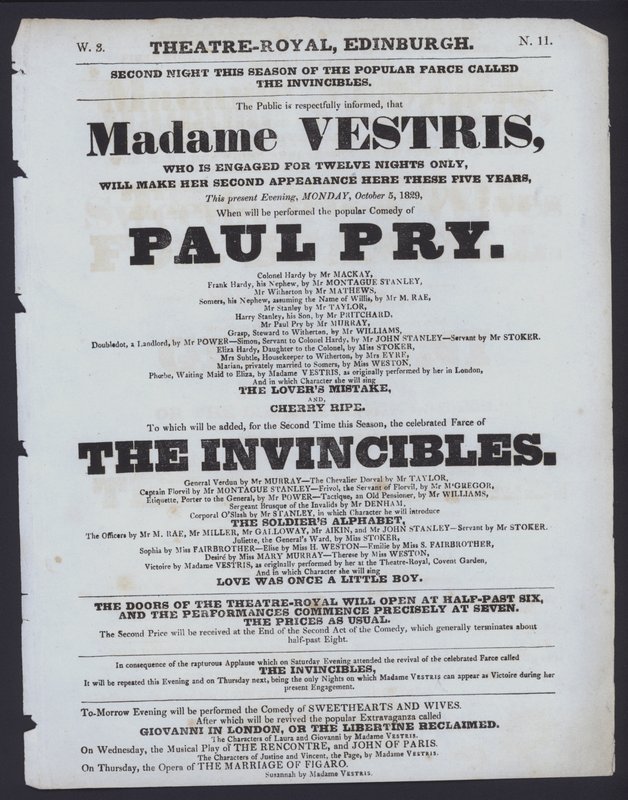 Theatre Royal için tiyatro programı, Edinburgh, 5 Ekim 1829 (litho) by Scottish School