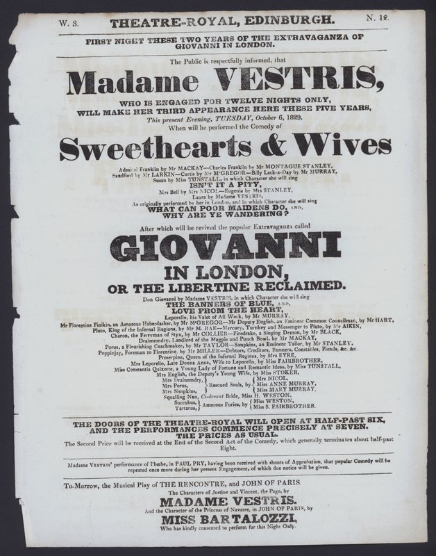 Theatre Royal için tiyatro programı, Edinburgh, 6 Ekim 1829 (litho) by Scottish School
