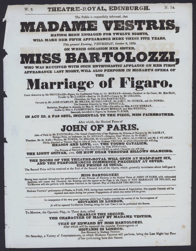 Theatre Royal için tiyatro programı, Edinburgh, 8 Ekim 1829 (litho) by Scottish School