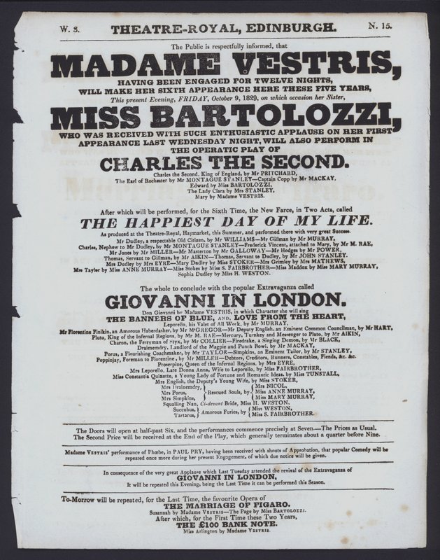 Theatre Royal için tiyatro programı, Edinburgh, 9 Ekim 1829 (litho) by Scottish School