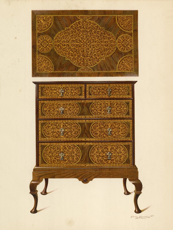 Chest of Drawers Inlaid with Marqueterie (chromolitho) by Shirley Charles Llewellyn Slocombe