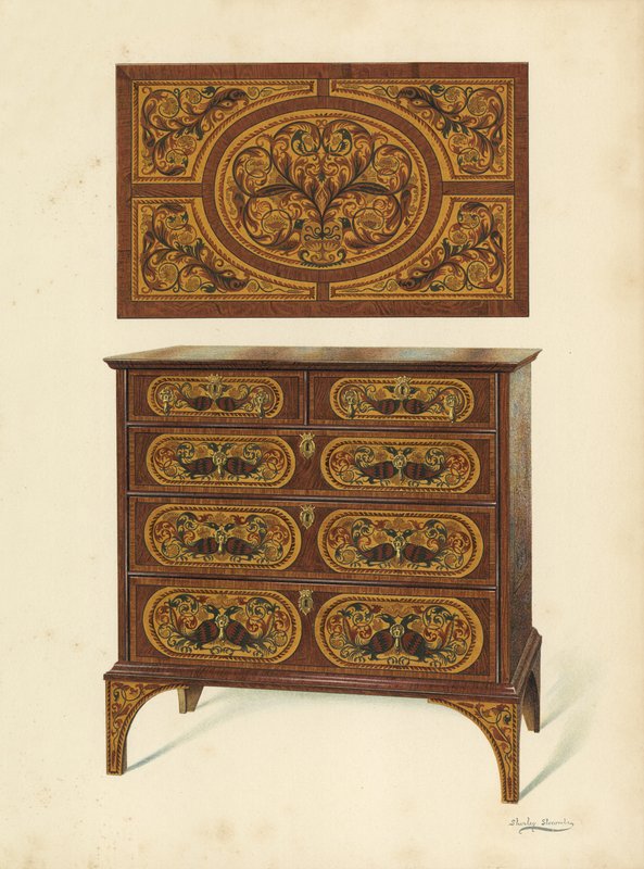 Marqueterie İşlemeli Şifonyer (chromolitho) by Shirley Charles Llewellyn Slocombe