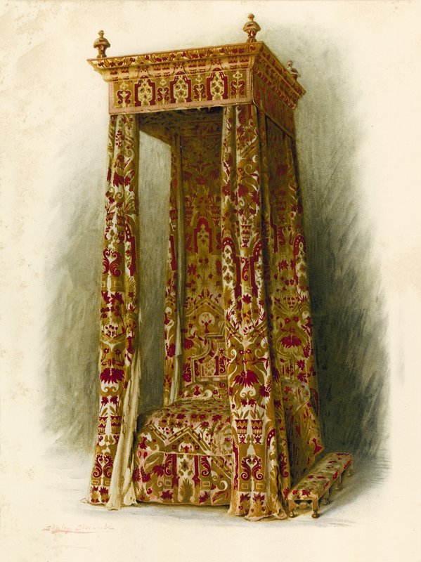 Döşemeli Yatak, Hampton Court Sarayı (chromolitho) by Shirley Charles Llewellyn Slocombe