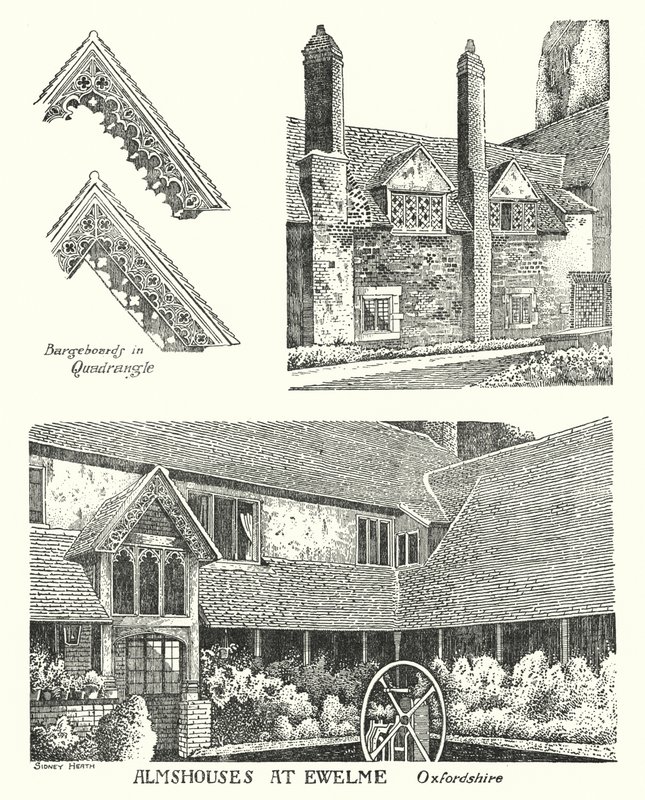 Ewelme, Oxfordshire'daki imarethaneler (gravür) by Sidney Heath
