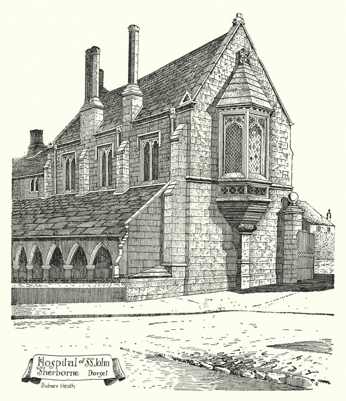 St John Hastanesi, Sherborne, Dorset (gravür) by Sidney Heath