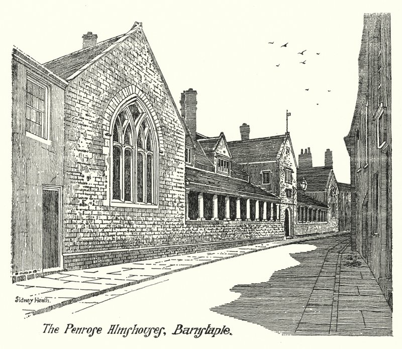 Penrose Almshouses, Barnstaple (gravür) by Sidney Heath