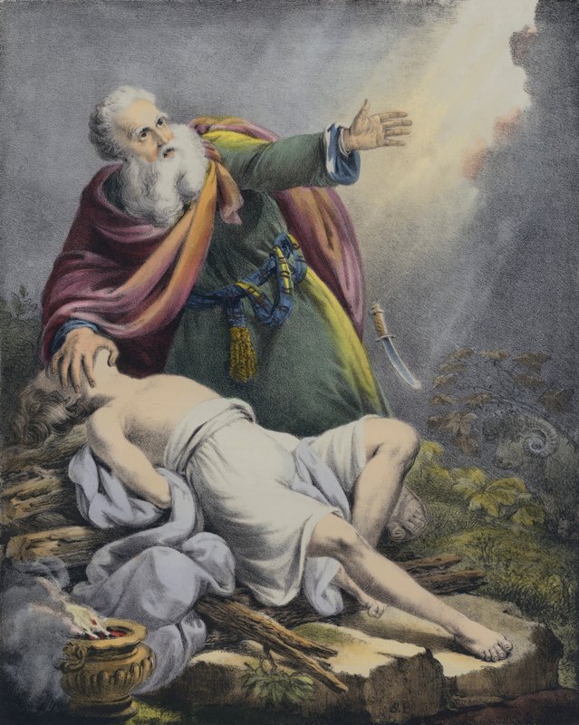 İbrahim oğlu İshak'ı sunarken (renkli gravür) by Siegfried Detler Bendixen