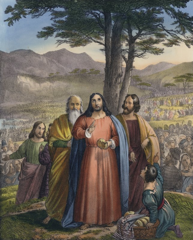İsa kalabalığı besler (renkli gravür) by Siegfried Detler Bendixen