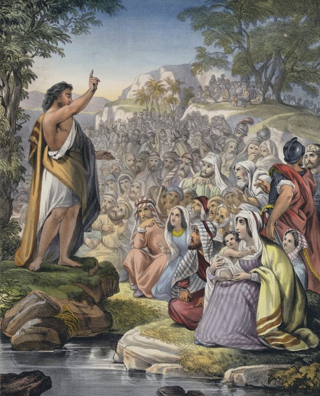 John vahşi doğada vaaz veriyor (renkli gravür) by Siegfried Detler Bendixen