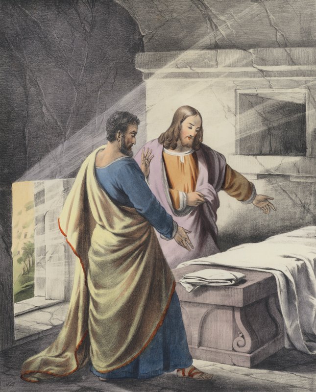 Peter ve John mezarda, "O Yükseldi" (renkli gravür) by Siegfried Detler Bendixen