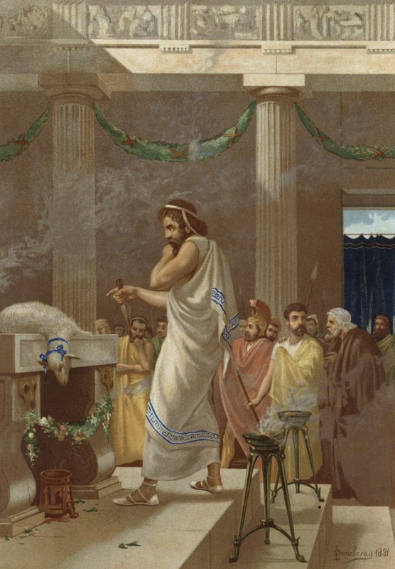 Kâhin Megistias, Thermopylae savaşının ölümcül sonucunu tahmin ediyor by Spanish School