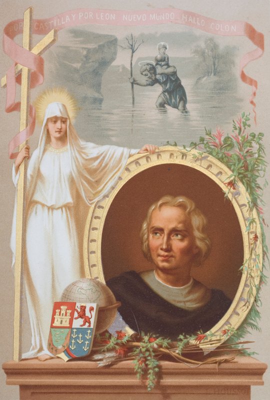 Christopher Columbus, Cenevizli denizci (chromolitho) by Spanish School